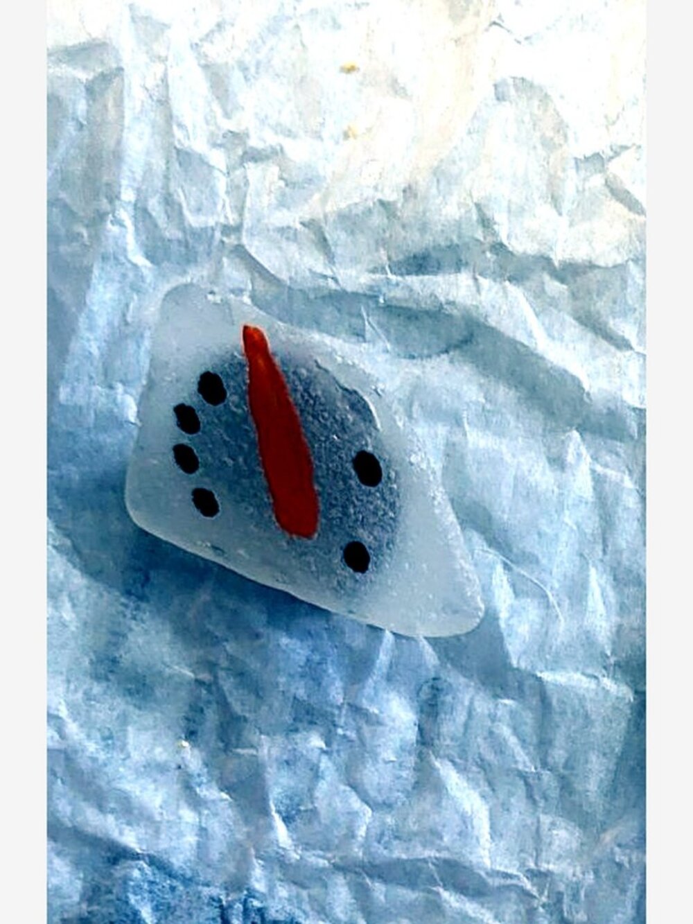 Snowman Sea Glass Brooch Pin 1 - Hand Painted